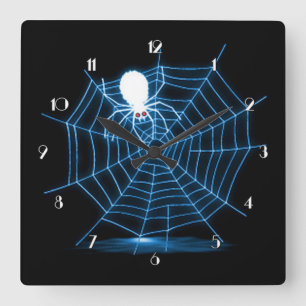 Reloj Cuadrado Web de araña negro y azul de Halloween