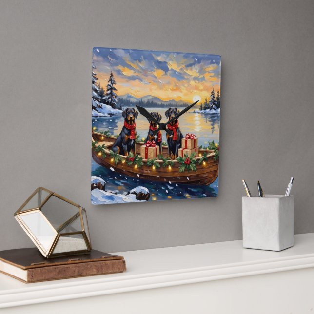 Reloj Cuadrado Weimaraner Christmas Boat Holiday (Oficina)