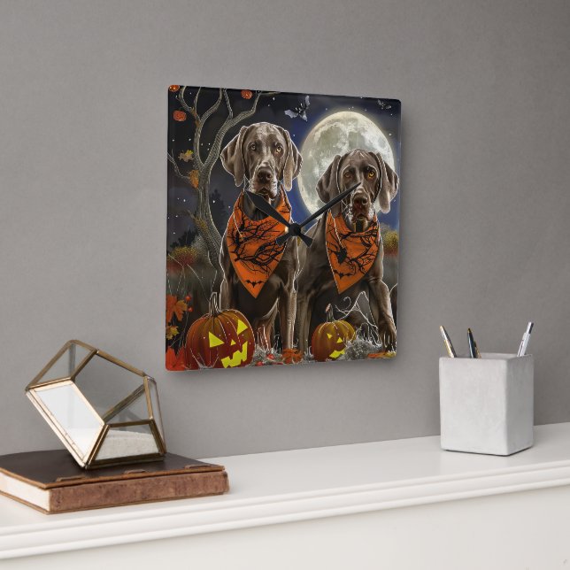 Reloj Cuadrado Weimaraner Halloween Espeluznante  (Oficina)