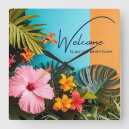 Reloj Cuadrado Welcome to our Retirement Home Tropical Themed 