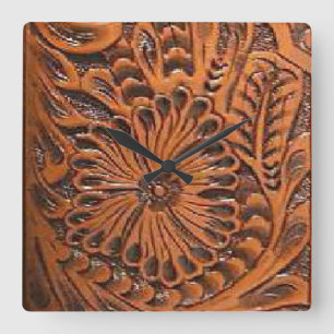 Reloj Cuadrado Western Decor' Tool Leather Print Wall Clock
