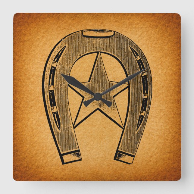 Reloj Cuadrado Western Horseshoe with Star Antique Horse Shoe (Anverso)