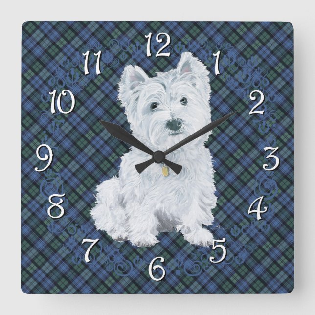 Reloj Cuadrado Westie Black Watch Tartan (Anverso)