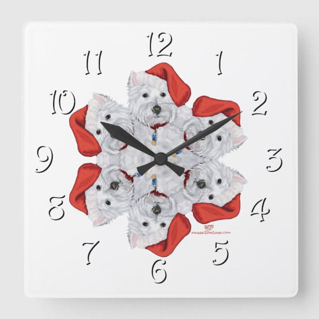 Reloj Cuadrado Westie Copo de Nieve (Anverso)