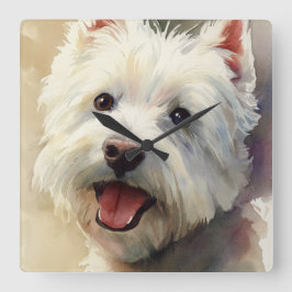 Reloj Cuadrado Westie dog watercolor portrait