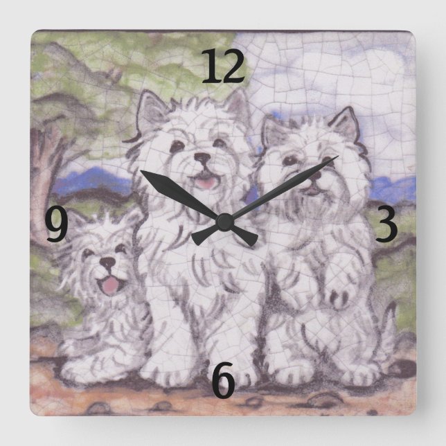 Reloj Cuadrado Westie Dog West Highland White Terrier Vintage (Anverso)
