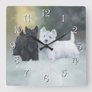 Reloj Cuadrado Westie Scottie Invierno