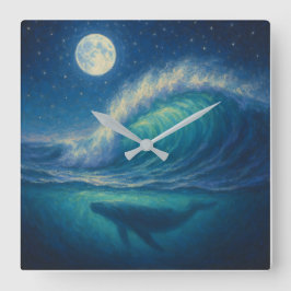 Reloj Cuadrado Whale Beneath Moonlit Wave - Pastel Painting Style