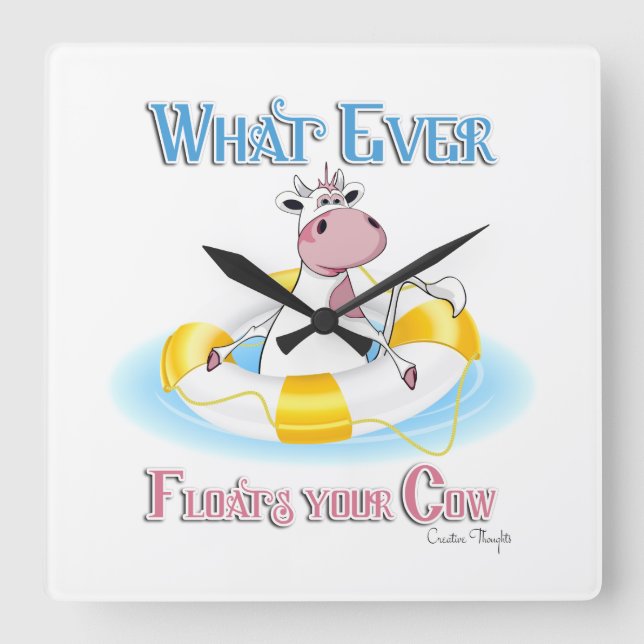 Reloj Cuadrado Whatever Floats Your Cow 2 (Anverso)