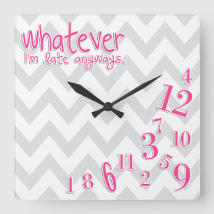 Reloj Cuadrado whatever - hot pink on gray and white chevron