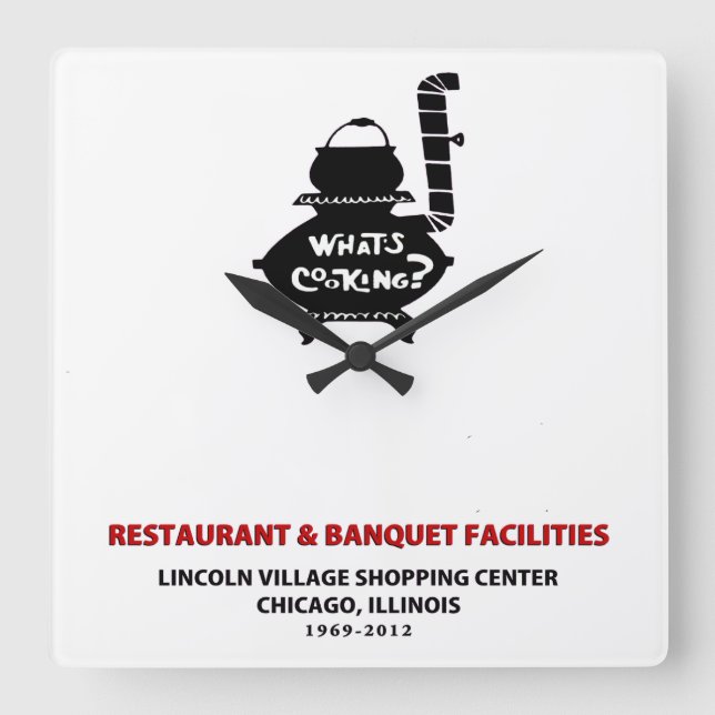 Reloj Cuadrado What's Cooking, Lincoln Village Center, Chigago (Anverso)