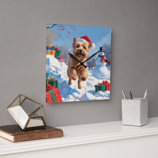Reloj Cuadrado Wheaten Terrier Running in Snow with Navidades Gor (Oficina)