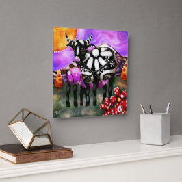 Reloj Cuadrado Whimsical Abstract Momma & Baby Cow Funky Farm