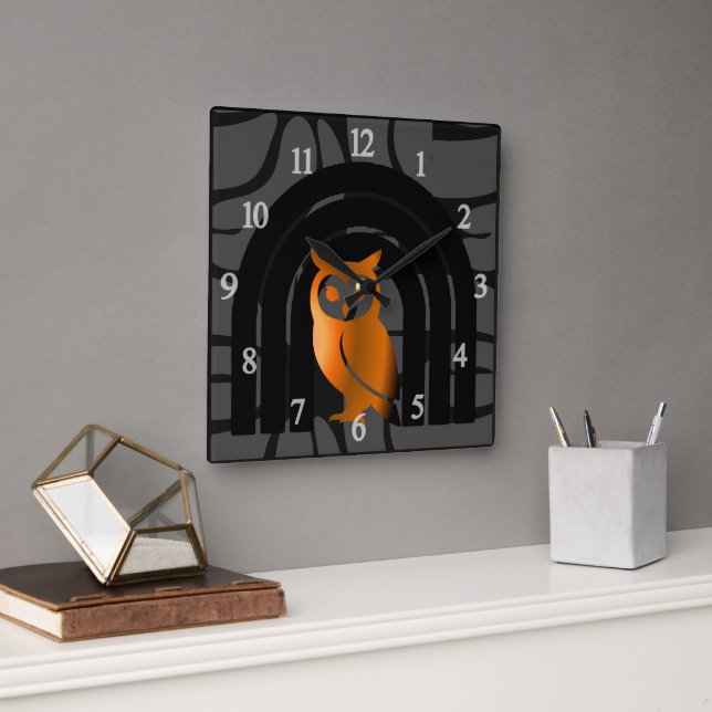 Reloj Cuadrado Whimsical Boho Owl & Tropical Monstera Leaf (Oficina)