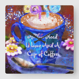 Reloj Cuadrado Whimsical Cup of Coffee Floral Personalized