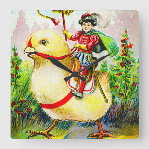 Reloj Cuadrado Whimsical Easter Greetings: Sobre el polluelo giga