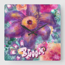 Reloj Cuadrado Whimsical Floral Abstract Art Teal Personalized 