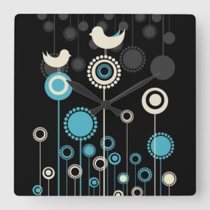 Reloj Cuadrado Whimsical Flowers Wall Clock