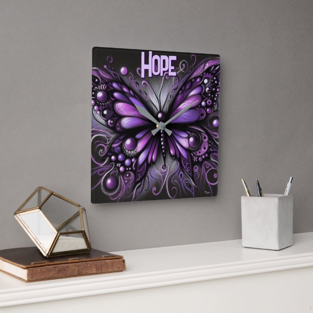 Reloj Cuadrado Whimsical Gothic Butterfly Purple Personalized (Oficina)