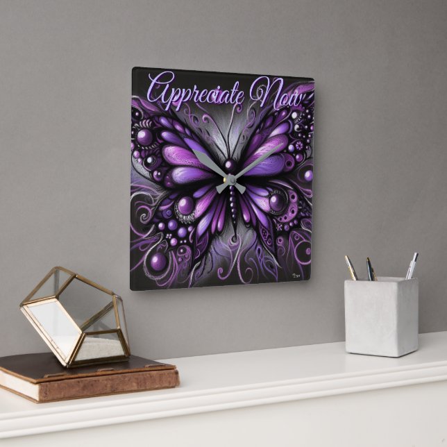 Reloj Cuadrado Whimsical Gothic Butterfly Purple Personalized (Oficina)