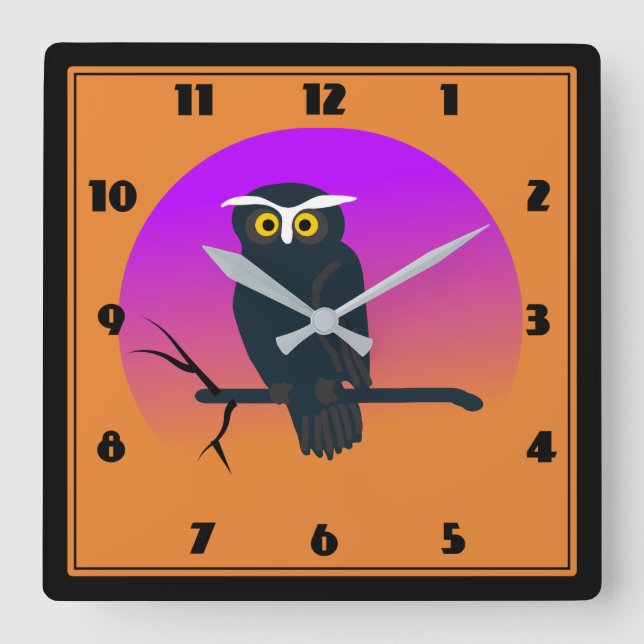 Reloj Cuadrado Whimsical Hoot Owl Clock (Anverso)