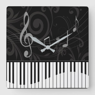 Reloj Cuadrado Whimsical Piano and Musical Notes