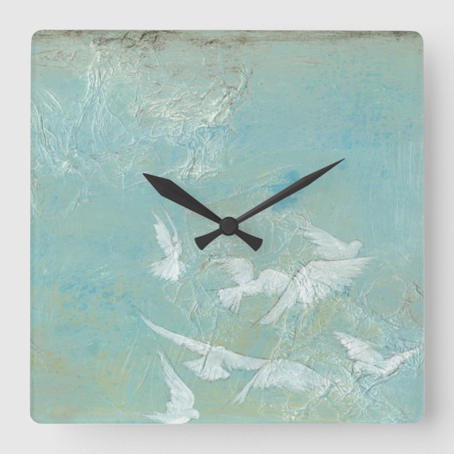 Reloj Cuadrado White Birds Flying Through Blue Sky (Anverso)