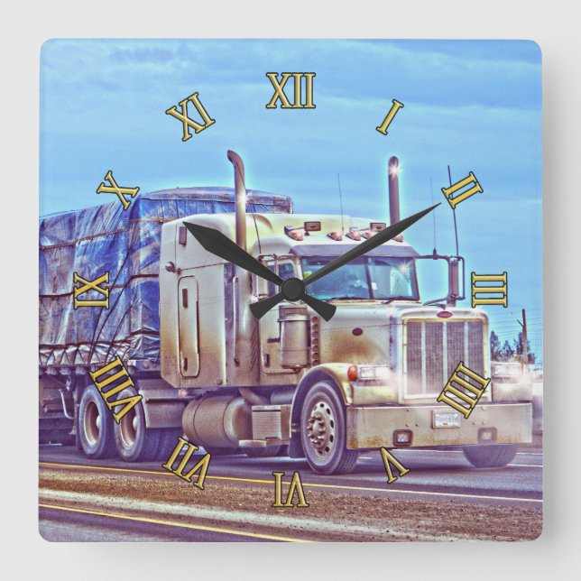 Reloj Cuadrado White Freight Truck - Lorry and Highway Art (Anverso)