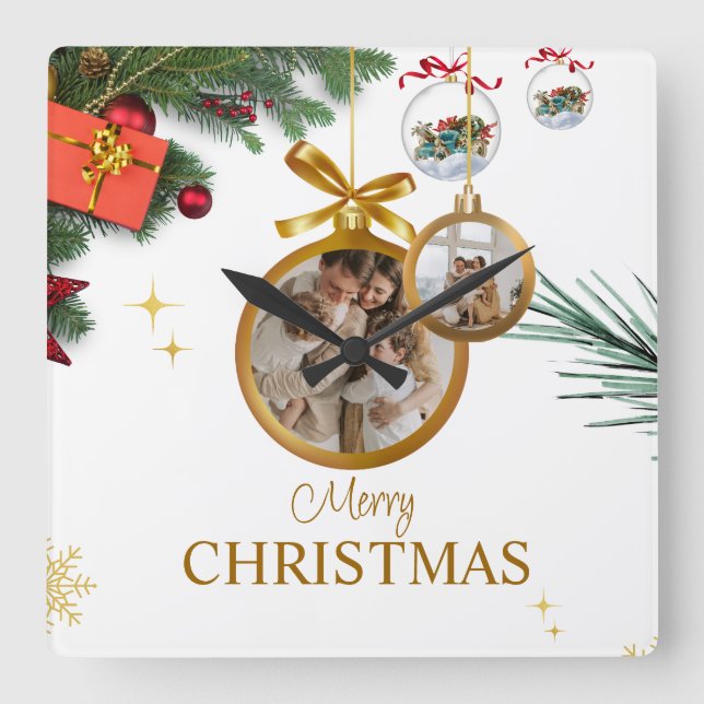 Reloj Cuadrado White Modern Feliz Navidad 10.75" Acrílico (Anverso)