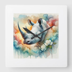 Reloj Cuadrado White Rhinoceros 010824AREF136 - Watercolor