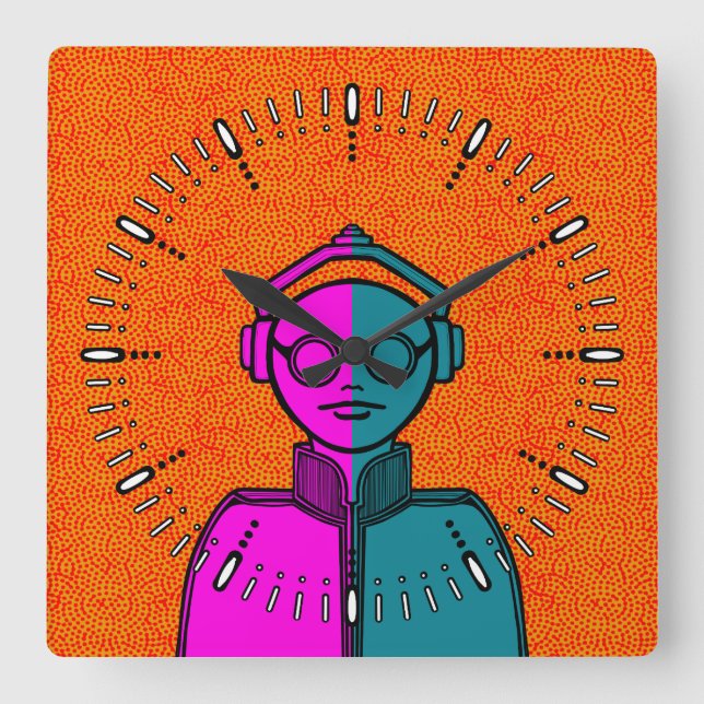 Reloj Cuadrado White silhuette on black Desk Mat Square Wall Cloc (Anverso)