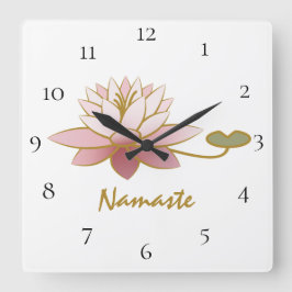 Reloj Cuadrado *~* White Zen Namaste Pink Lotus Flower Spirit