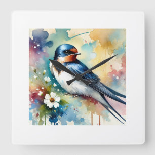 Reloj Cuadrado Whiterumped Swallow 080824AREF105 - Watercolor