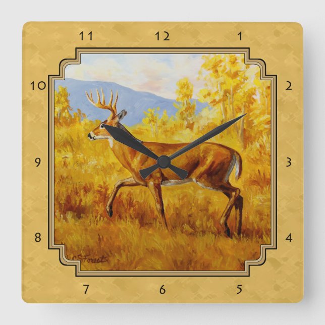Reloj Cuadrado Whitetail Deer Golden Aspen Woods (Anverso)