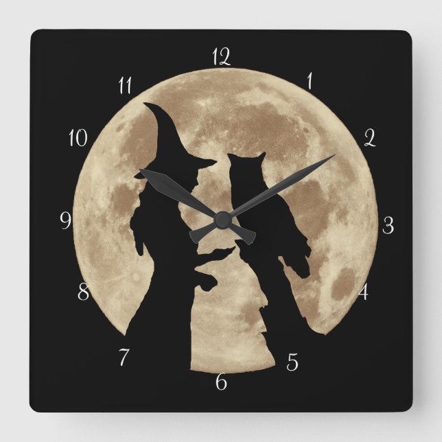 Reloj Cuadrado Wicca Witch and Owl (Anverso)