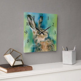 Reloj Cuadrado Wild Hare Exuberance Pastel Art