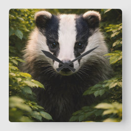 Reloj Cuadrado Wild watcher, Majestic British badger Square wall 