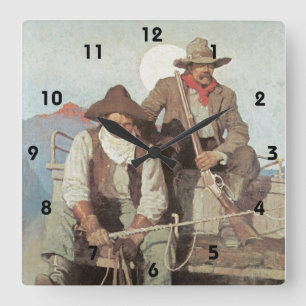 Reloj Cuadrado Wild West Theme The Stage Coach Cowboys Clock