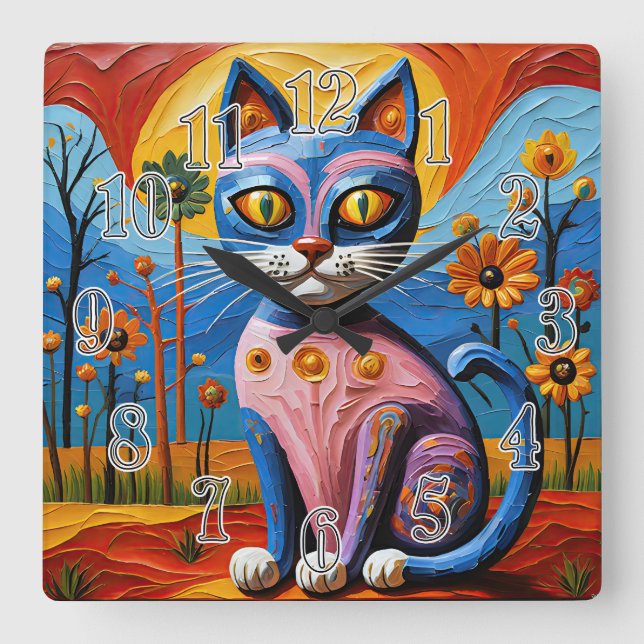 Reloj Cuadrado Wild Whimsical Whiskers (Anverso)