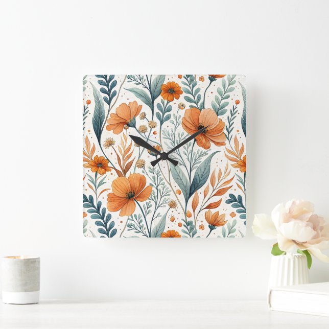 Reloj Cuadrado Wildflower Botanical Boho Floral Watercolor (Hogar)
