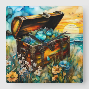 Reloj Cuadrado Wildflower Garden Treasure Chest