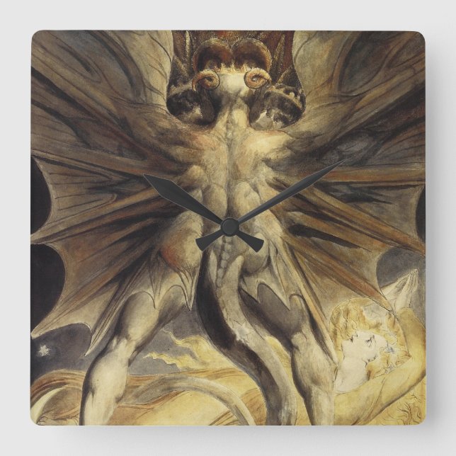 Reloj Cuadrado William Blake - El Gran Dragón Rojo y la Mujer (Anverso)