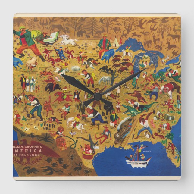 Reloj Cuadrado William Gropper's America - Cartoon Folklore (Anverso)