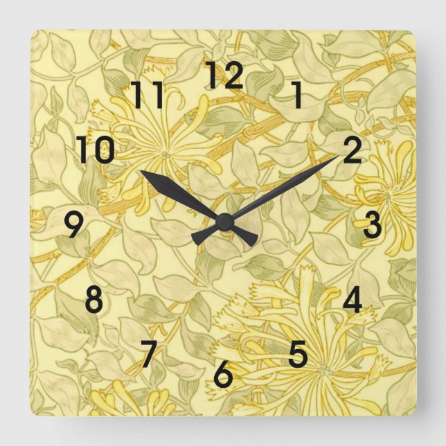 Reloj Cuadrado William Morris - Aroma de miel amarillo (Anverso)