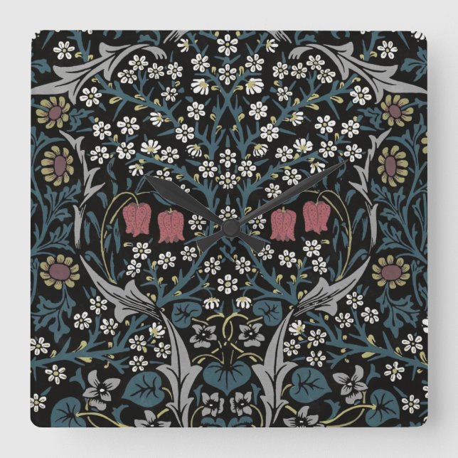 Reloj Cuadrado William Morris Blackthorn Floral Art Nouveau (Anverso)
