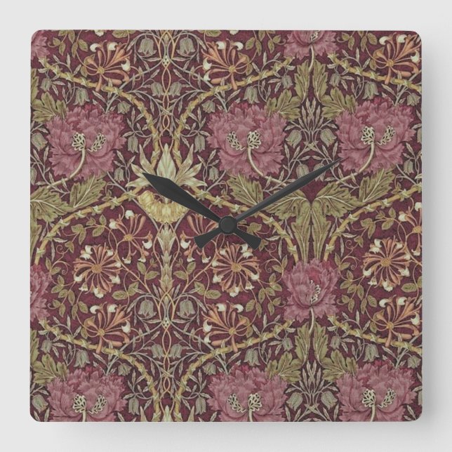 Reloj Cuadrado William Morris, Honeysuckle, patrón floral, arte (Anverso)