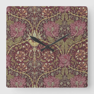 Reloj Cuadrado William Morris, Honeysuckle, patrón floral, arte