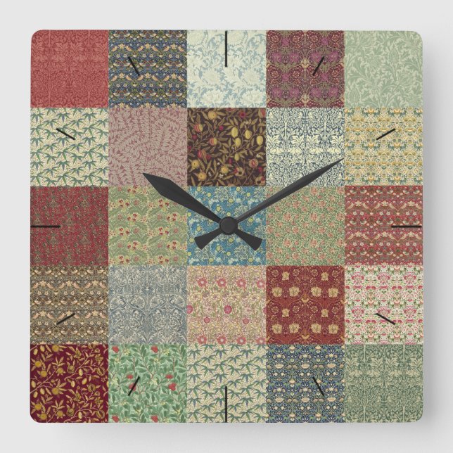 Reloj Cuadrado William Morris Patchwork Quiltime (Anverso)