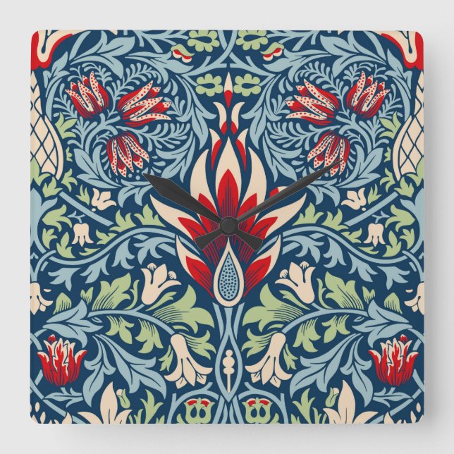 Reloj Cuadrado William Morris Snakeshead Fritillary Floral Design (Anverso)