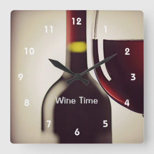Reloj Cuadrado Wine Bottle and Glass Design Wall Clock